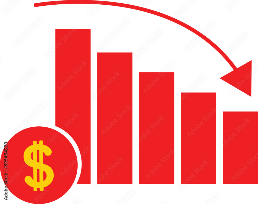 Recession icon. Symbol of stock collapse, recession and losses. Isolated vector illustration  background from business collection.