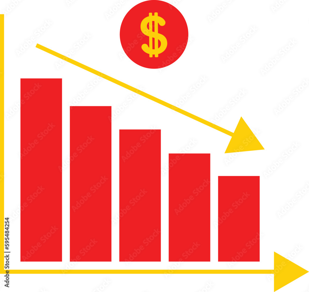 Recession icon. Symbol of stock collapse, recession and losses. Isolated vector illustration background from business collection. Recession icon. Symbol of stock collapse, recession and losses. Isolated vector illustration background from business collection.