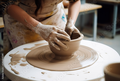 Hobby making of clay vessels in a traditional way by a potter. Generative ai