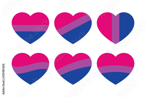 Pink, purple, and blue colored heart icons, as the colors of the bisexual flag. LGBTQI concept. Flat vector illustration.	