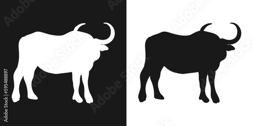The buffalo. A set of isolated icons  a black-and-white logo on a white-and-black background
