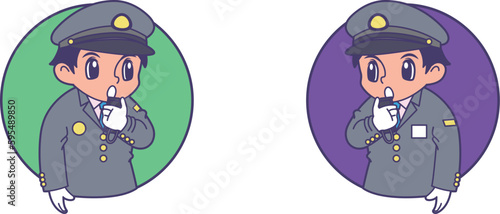 アナウンスする駅員