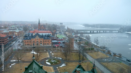 View above  Umeå in April