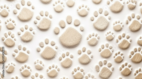 Pet paw pattern, Seamless pet footprints pattern, cat or dog paw pattern on white background, Pet paw texture. 