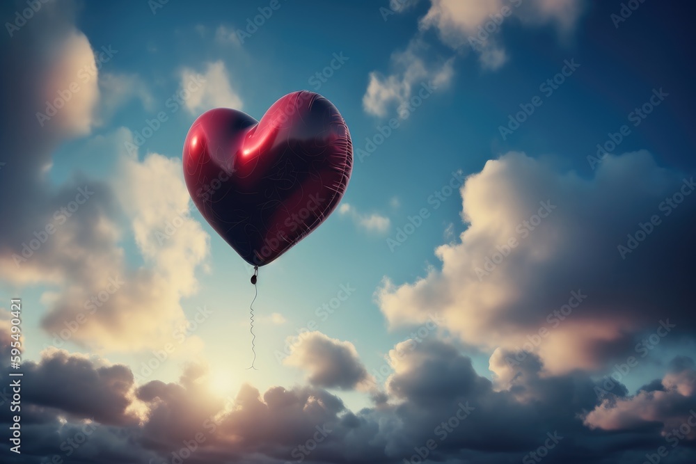 Heart shaped balloon floating in the sky - Generative AI