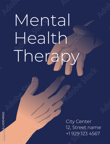 Psychological help poster. A helping hand reaches out to another on a dark background. Laconic design. Vector illustration