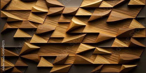 Fototapeta Naklejka Na Ścianę i Meble -  3d Wooden pattern Panel, With Wooden Background For Wall, 3d illustration. Abstract low poly background. Polygonal shapes background, geometric shape with wood texture by AI Generative