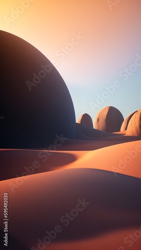 A Compelling Colored Photograph Of A Desert With A Few Large Rocks AI Generative