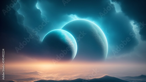 A Mesmerizing View Of Two Planets In The Sky AI Generative