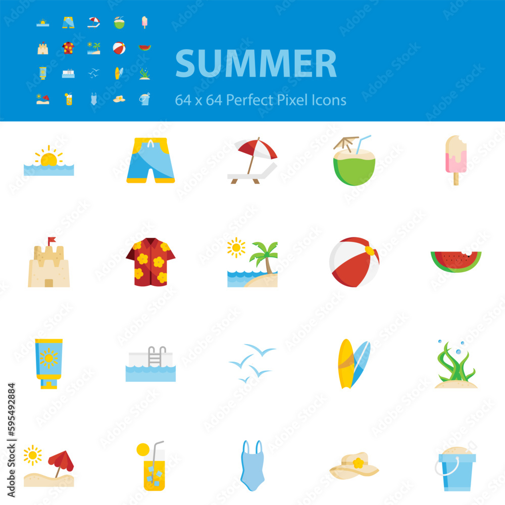 set of summer icons, sea, holiday, vacation, beach