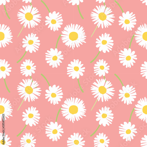 Fototapeta Naklejka Na Ścianę i Meble -  Dandelion or daisy seamless pattern on pink background.