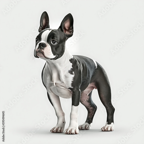 A Mature Boston Terrier, White Background 01. AI generative.