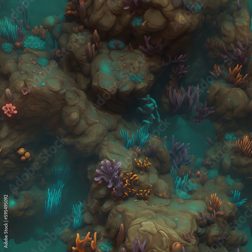  Underwater seamless background texture. Ocean coral reef underwater seamless background.