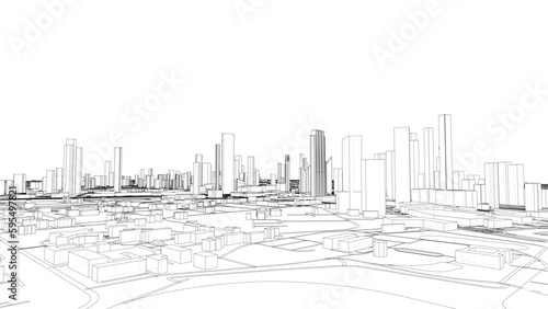 Outline city concept vector. Wire-frame style