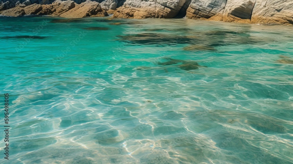 Obraz premium Textured backdrop of turquoise colored clear rippling water surface on beach Generative AI