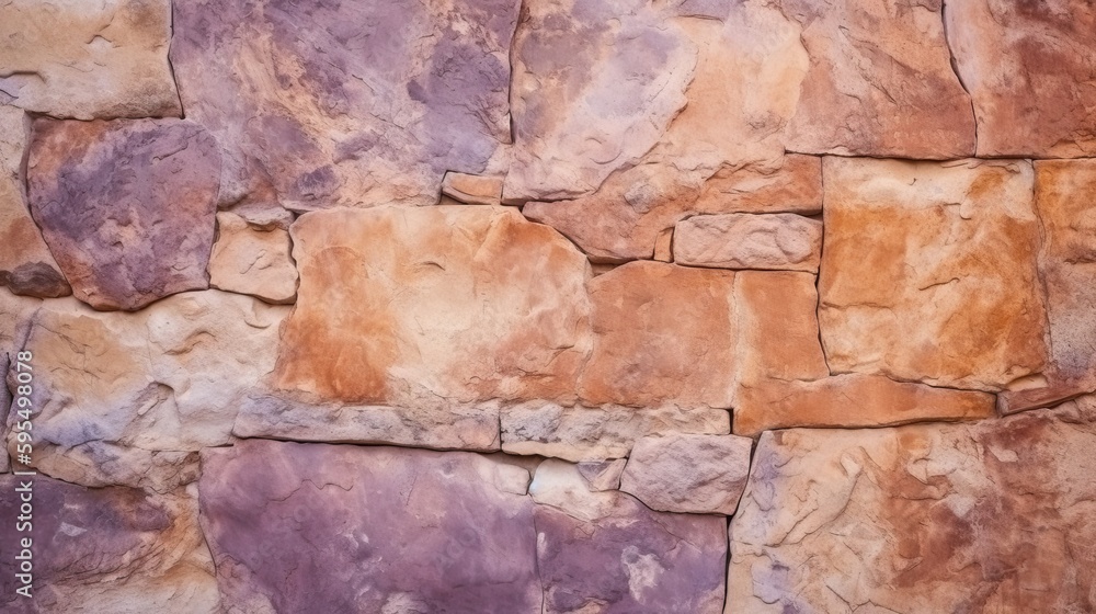 Textured background of rough uneven surface of brown and purple stone wall with cracks Generative AI
