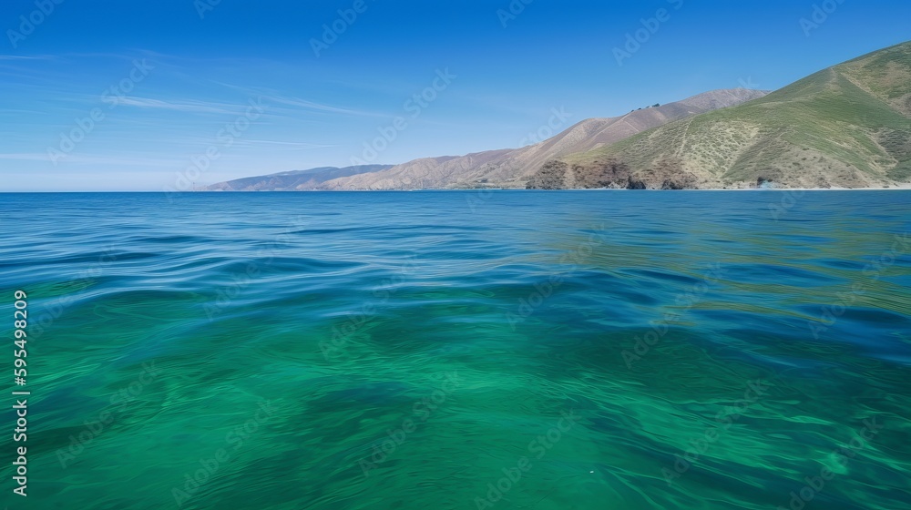 Blue green surface of the ocean in Catalina Island California with gentle ripples on the surface Generative AI
