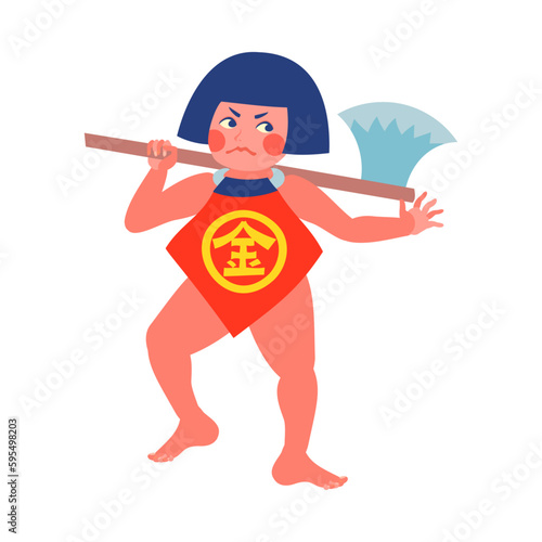 まさかりをかつぐ金太郎。フラットなベクターイラスト。
Kintaro carrying a large axe. Flat designed vector illustration.