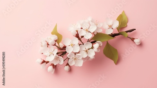 Wallpaper Mural Fresh branch of white cherry blossoms on light pink background. Pastel color. Flat lay Generative AI Torontodigital.ca