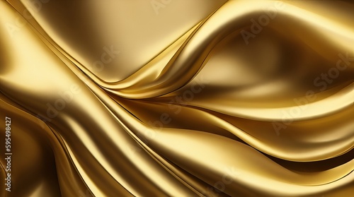 Background design with a dark gold background, golden fabric wave, and silky yellow drapery. 