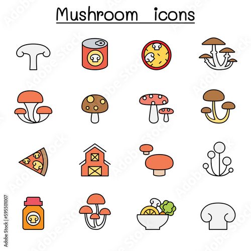Mushroom color line icon set
