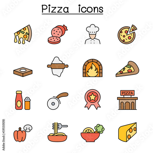 Pizza & Italian food color line icon set