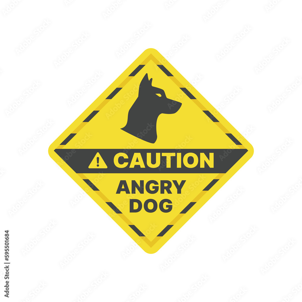 Beware dog yellow vector sign. Warning and caution angry guard dog label. Beware dog yellow vector sign. Warning and caution angry guard dog label.