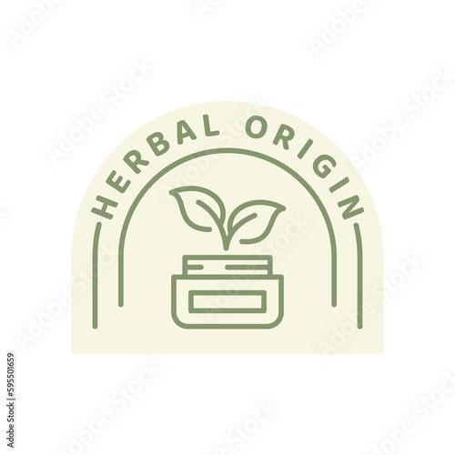 Herbal origin product line vector label. Supplements or cosmetics with herbs badge.