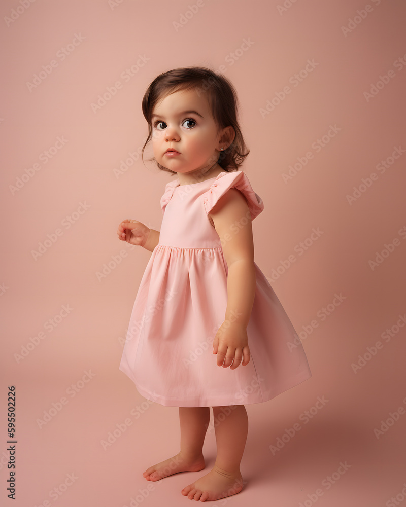 Cute Toddler in a Pretty Pink Dress Against Pink Background Cute Toddler in a Pretty Pink Dress Against Pink Background