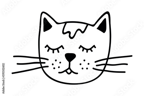 Hand drawn cat muzzle clipart. Cute pet face doodle