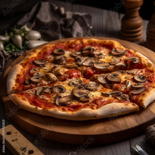 pizza with salami and mushrooms- generative ai