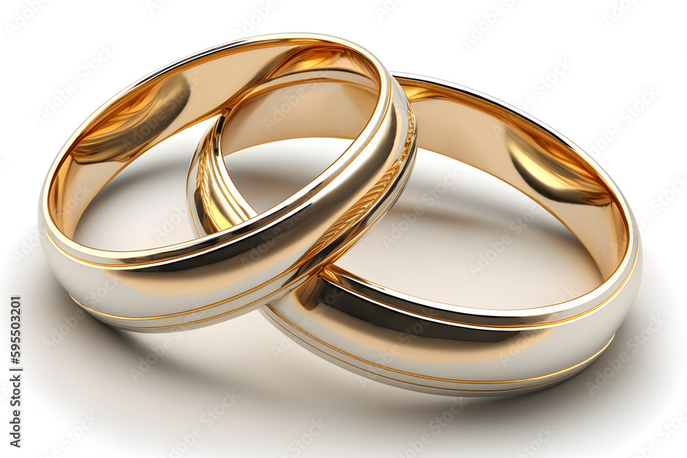 Golden smooth wedding rings on white background, Generative AI Golden smooth wedding rings on white background, Generative AI