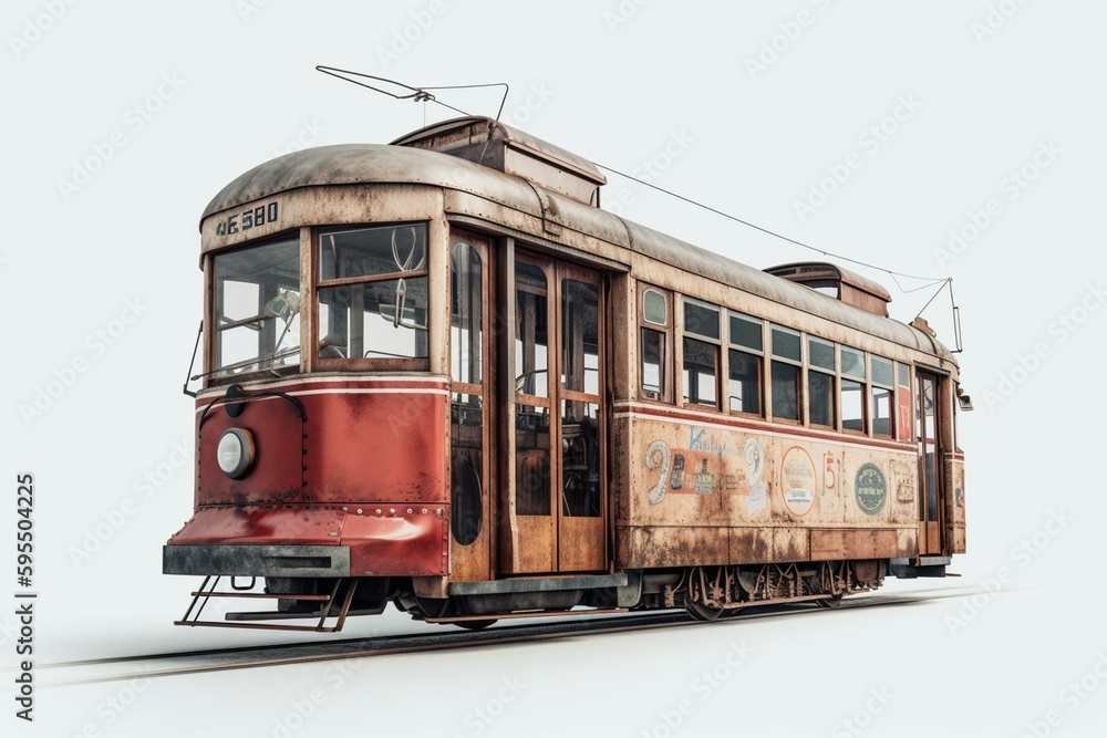 Transparent clip art of a retro tram on a white background. Generative AI