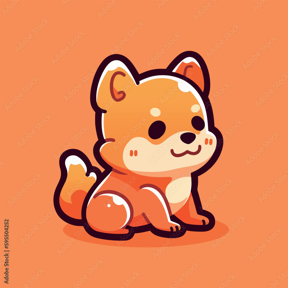 A cute dog with a red collar sits on an orange background. A cute dog with a red collar sits on an orange background.