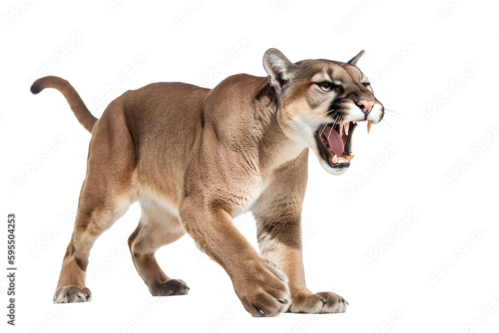 Furious Puma cougar. Angry Puma cougar snarling isolated on transparent ...