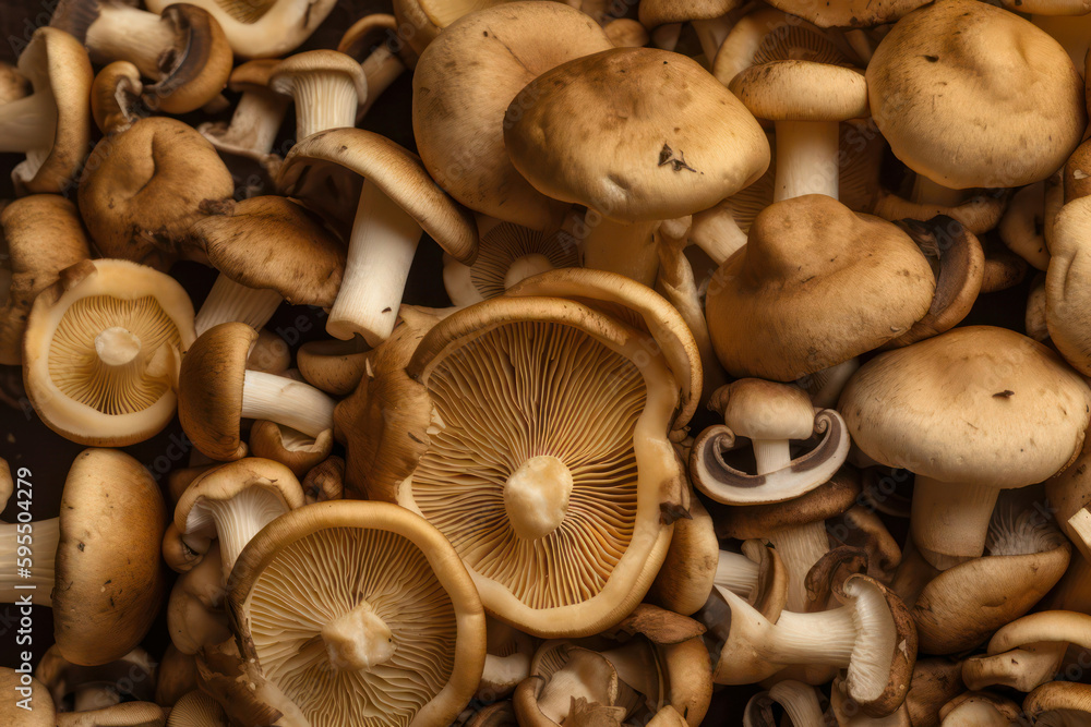 background freshly picked mushrooms. Generative AI background freshly picked mushrooms. Generative AI
