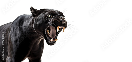 Roaring black panther isolated of transparent background. PNG. Digital art