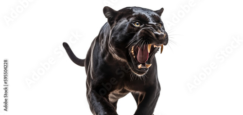 Roaring black panther isolated of transparent background. PNG. Digital art