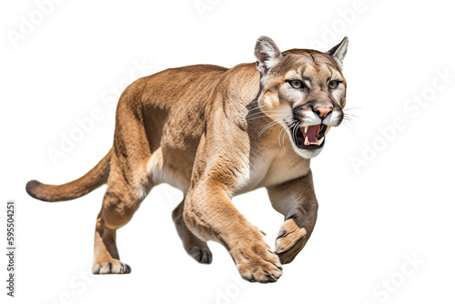 Furious Puma cougar. Angry Puma cougar snarling isolated on transparent background. PNG. Digital art