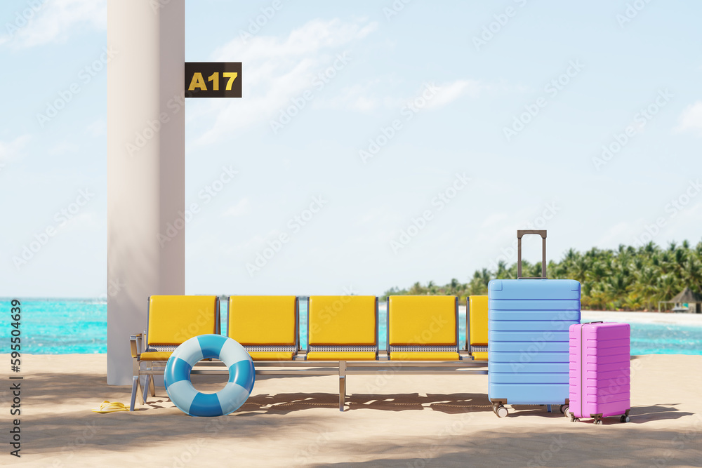 Airport with luggage on beach