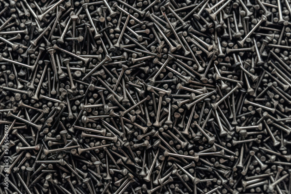 full frame background showing lots of metallic nails. Generative AI full frame background showing lots of metallic nails. Generative AI