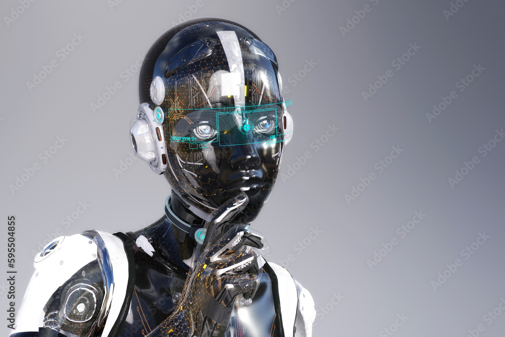 Artistic 3D illustration of a cyborg with artificial intelligence Artistic 3D illustration of a cyborg with artificial intelligence