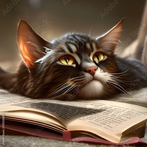 Portrait of a fantasy cat with book
