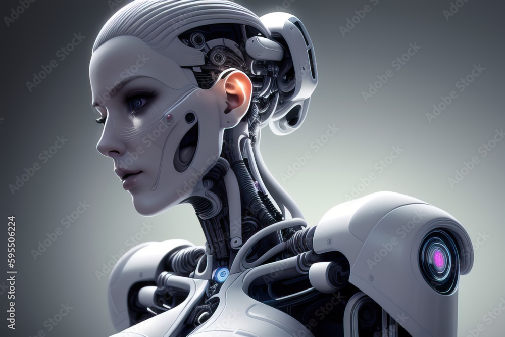 wallpaper background with robot woman, image created using AI generative technology wallpaper background with robot woman, image created using AI generative technology