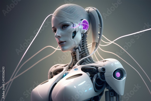 wallpaper background with robot woman, image created using AI generative technology photo