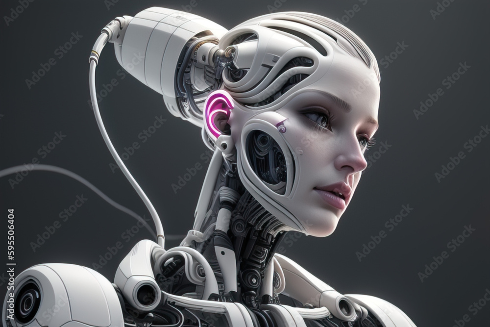 wallpaper background with robot woman, image created using AI generative technology wallpaper background with robot woman, image created using AI generative technology