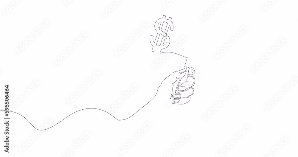 Self drawing line animation hand holding a flag with dollar continuous one single line drawn concept video Self drawing line animation hand holding a flag with dollar continuous one single line drawn concept video