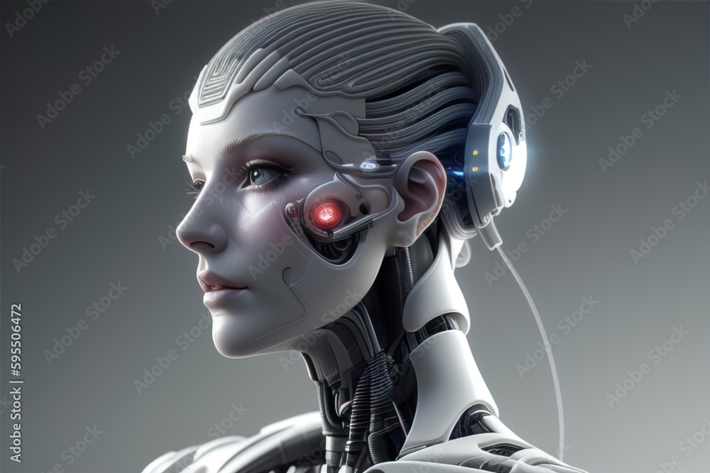 wallpaper background with robot woman, image created using AI generative technology wallpaper background with robot woman, image created using AI generative technology