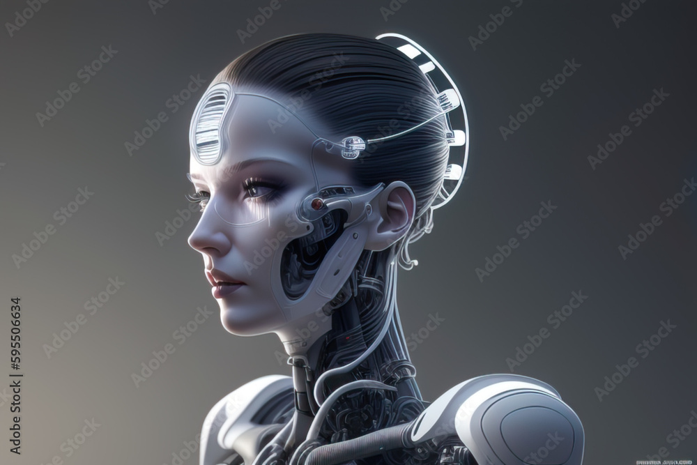 wallpaper background with robot woman, image created using AI generative technology wallpaper background with robot woman, image created using AI generative technology