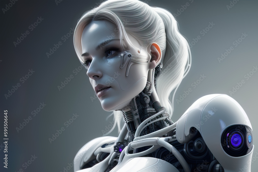 wallpaper background with robot woman, image created using AI generative technology wallpaper background with robot woman, image created using AI generative technology